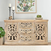 Indian Handmade Solid Wood 2 Door & 3 Drawers Carved Sideboard
